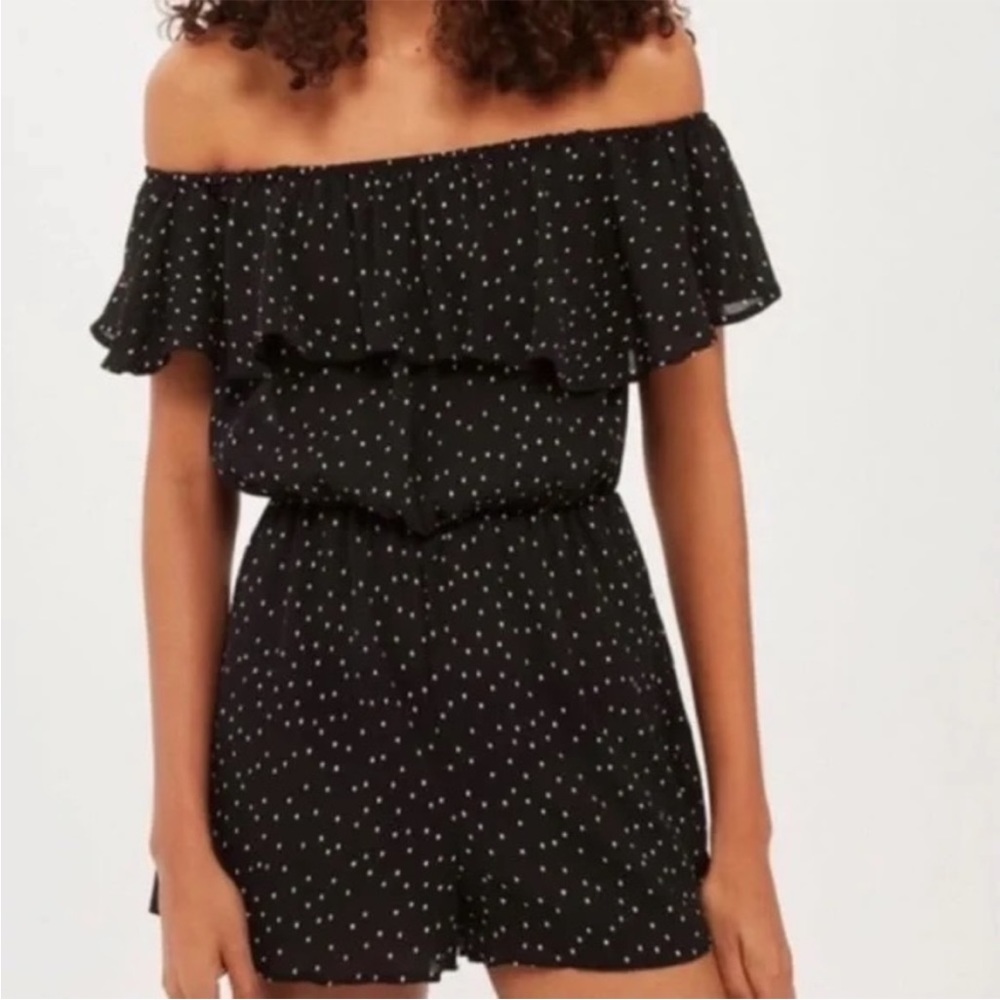 Topshop Off The Shoulder Polka Dot Romper